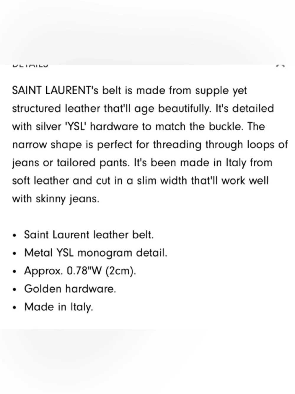 Yves Saint Laurent Cassandre Thin Belt in Grained Leather